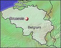 Map of Belgium with Brussels marked