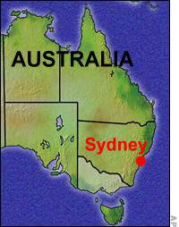 Map of Eastern Australia, with Sydney locator