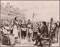 A woman, suspected of being a witch, brought to trial