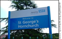 Sign: St. George's Hospital in Hornchurch