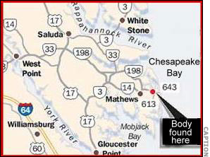 Local map showing area where Taylor's body was discovered