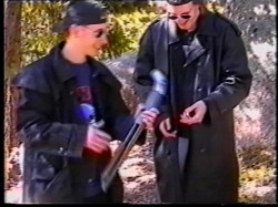 Harris and Klebold with a sawed-off shotgun in a video they made six weeks before the shooting.