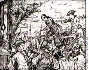 A sketch of Sweeney Todd as he goes to the gallows.