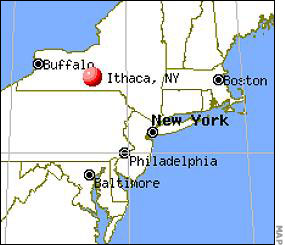 Map showing Ithaca, New York