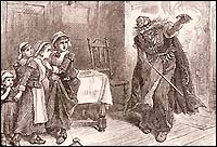 Drawing of Tituba telling a tale in the Parris home