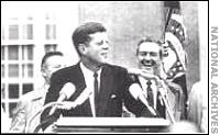 John F. Kennedy making a speech with Governor Connally