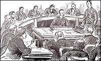 Baxter (seated, center table) conducts the inquest