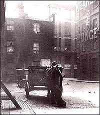 Mitre Square, c. 1925, showing murder site, rear of Mr. Taylor's shop and carriageway into Mitre St.