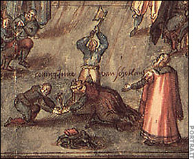 A narrative drawing of Mary's execution